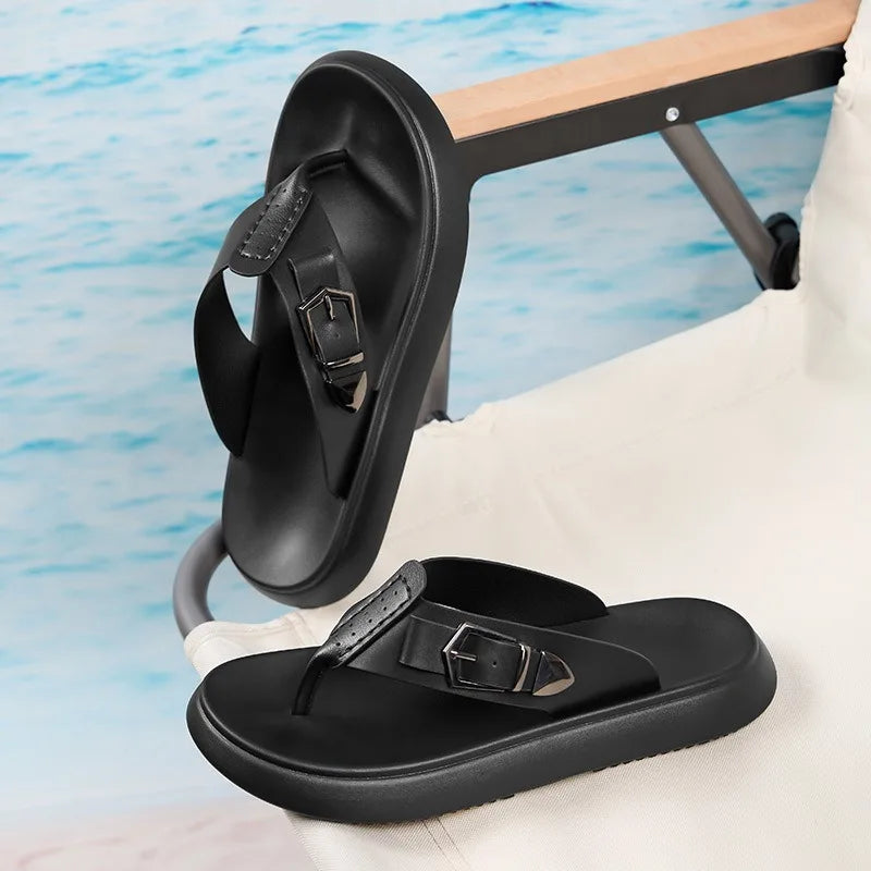 Quality Men Slippers Luxury Cowhide Leather Slippers Outdoor Casual Beach Slippers Summer Hot Sell Men Flip-flop Chanclas Hombre